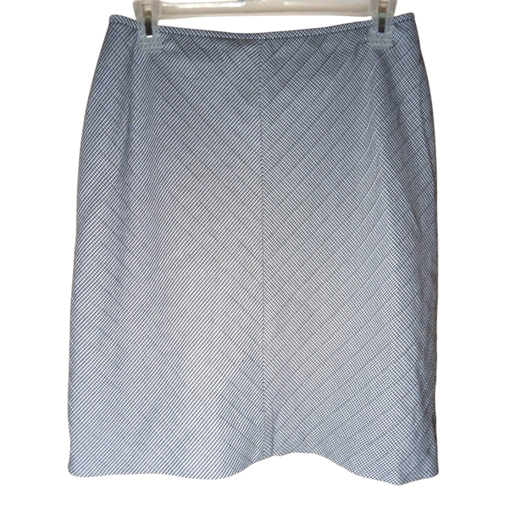 Kasper Petite Houndstooth Black White Pencil A-line Midi Skirt Size 12P